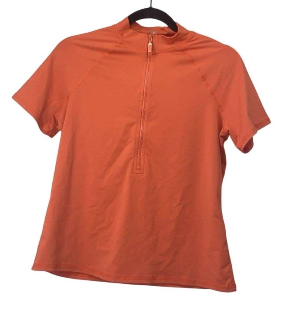 Garnet Hill Orange Short Sleeve 1/2 Zip Swim Shirt Top Small